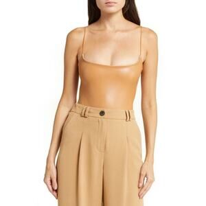 ALIX NYC Hirst Open Back Cut-Out Vegan Leather Bodysuit – Nude – Size Small